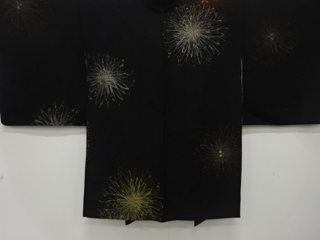 JAPANESE ANTIQUE HAORI / TAISHO ROMAN STYLE / SILK / URUSHI / WOVEN FLOWERS